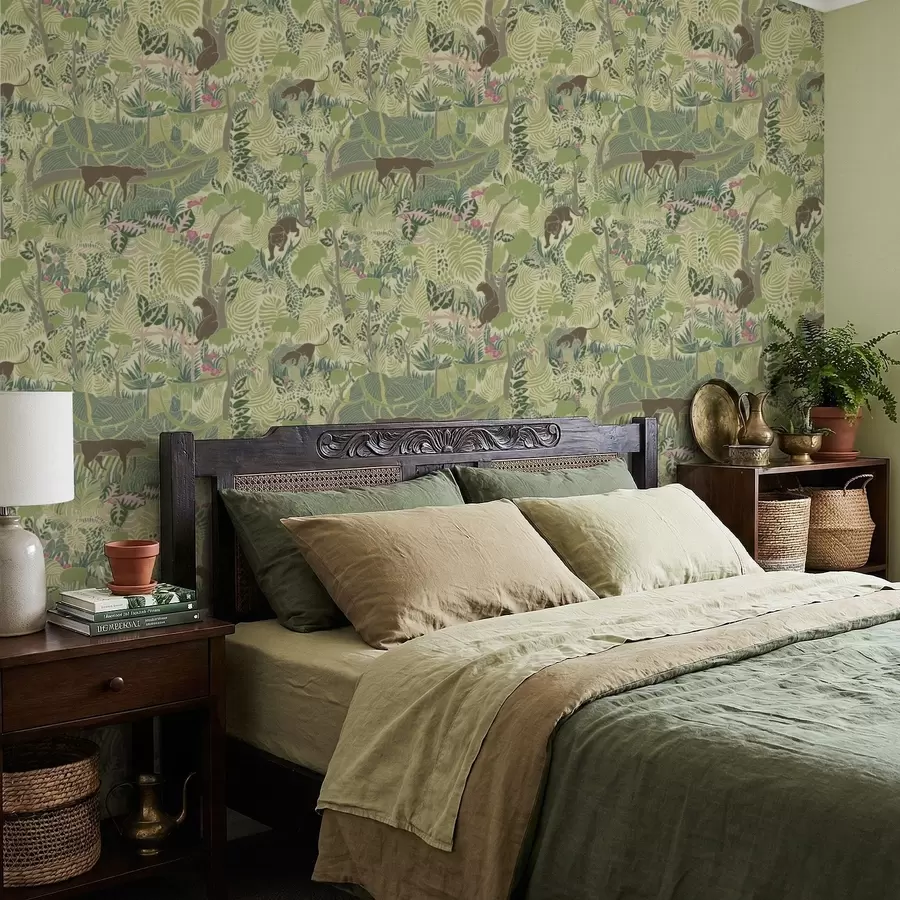 Papier peint photo Scène forestière avec des animaux et un feuillage dense a01108