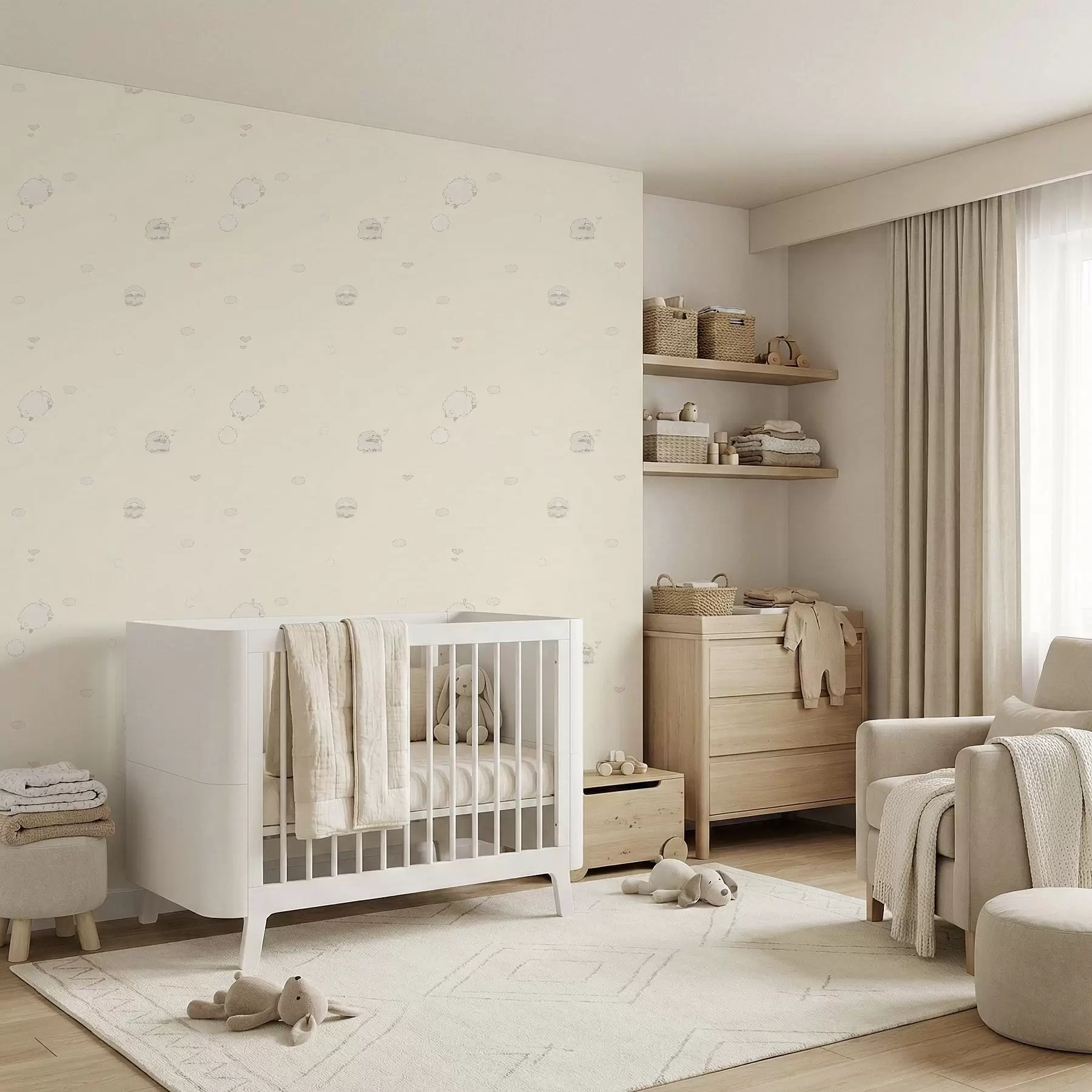 Papier peint photo Motif mignon avec des moutons et des petits cœurs a01109