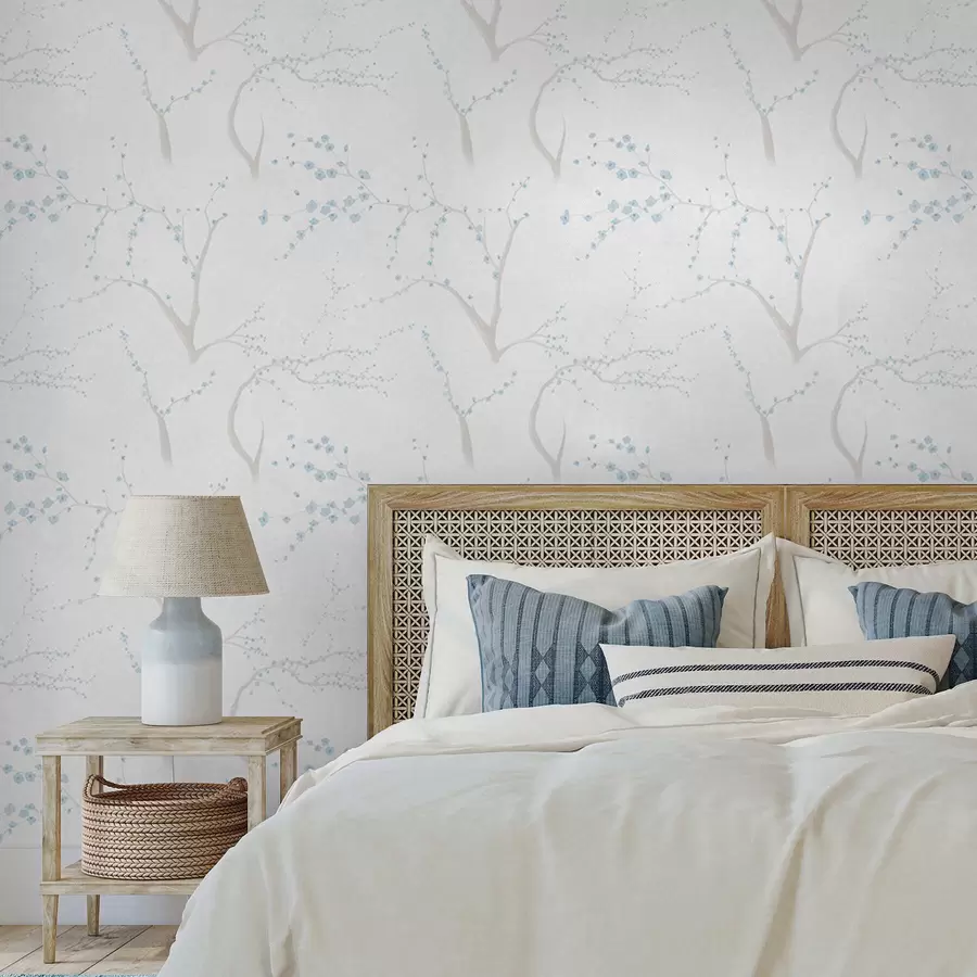 Papier peint photo Branches légères aux fleurs bleues a01111