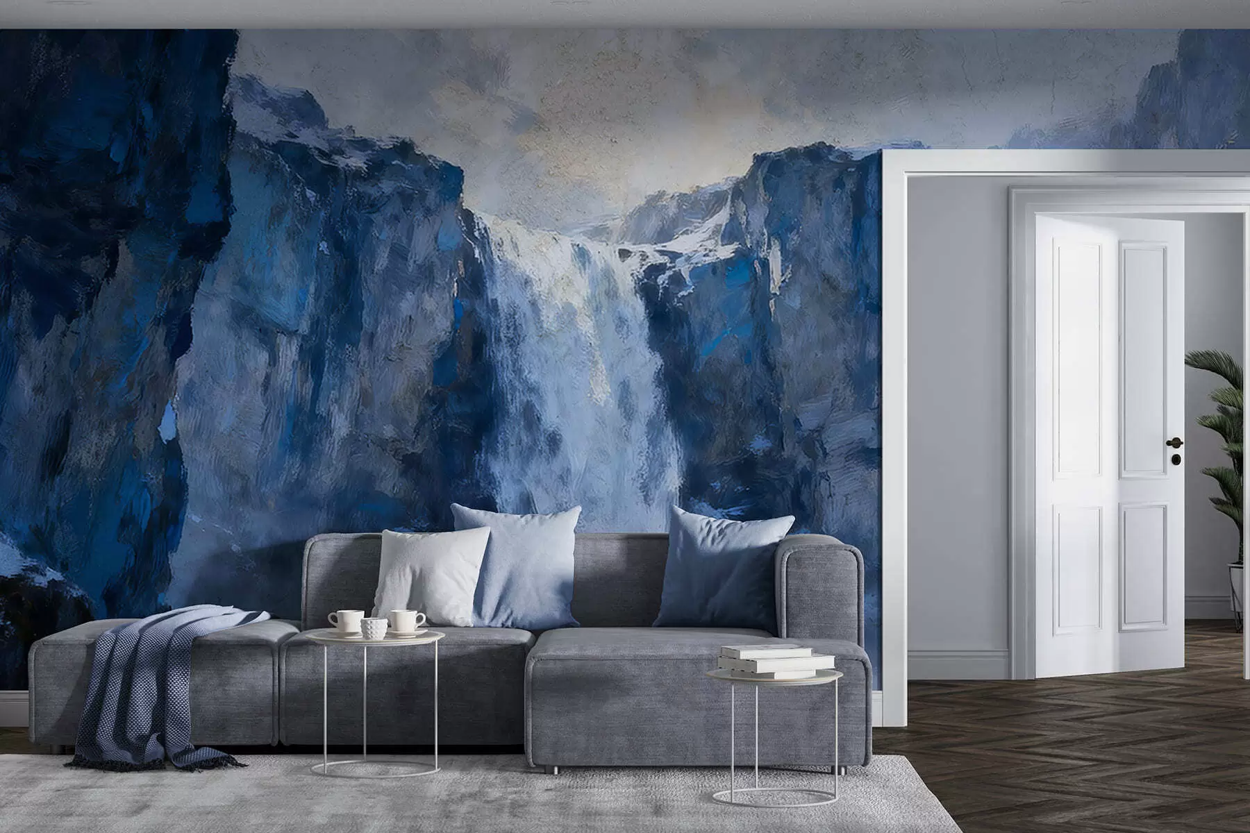 Fotobehang Grunge-stijl geschilderde waterval w05177