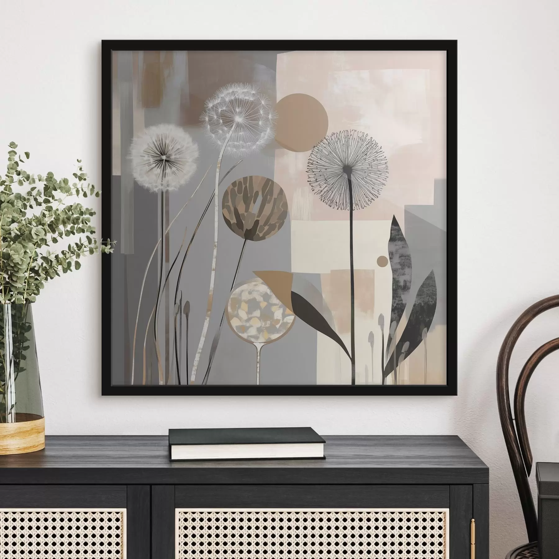Papier peint photo Abstraction avec des pissenlits et des plantes f47776