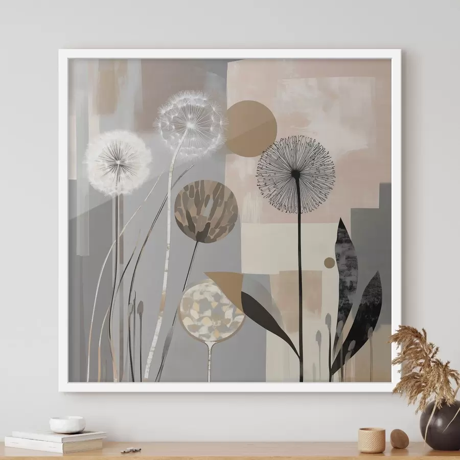 Papier peint photo Abstraction avec des pissenlits et des plantes f47776