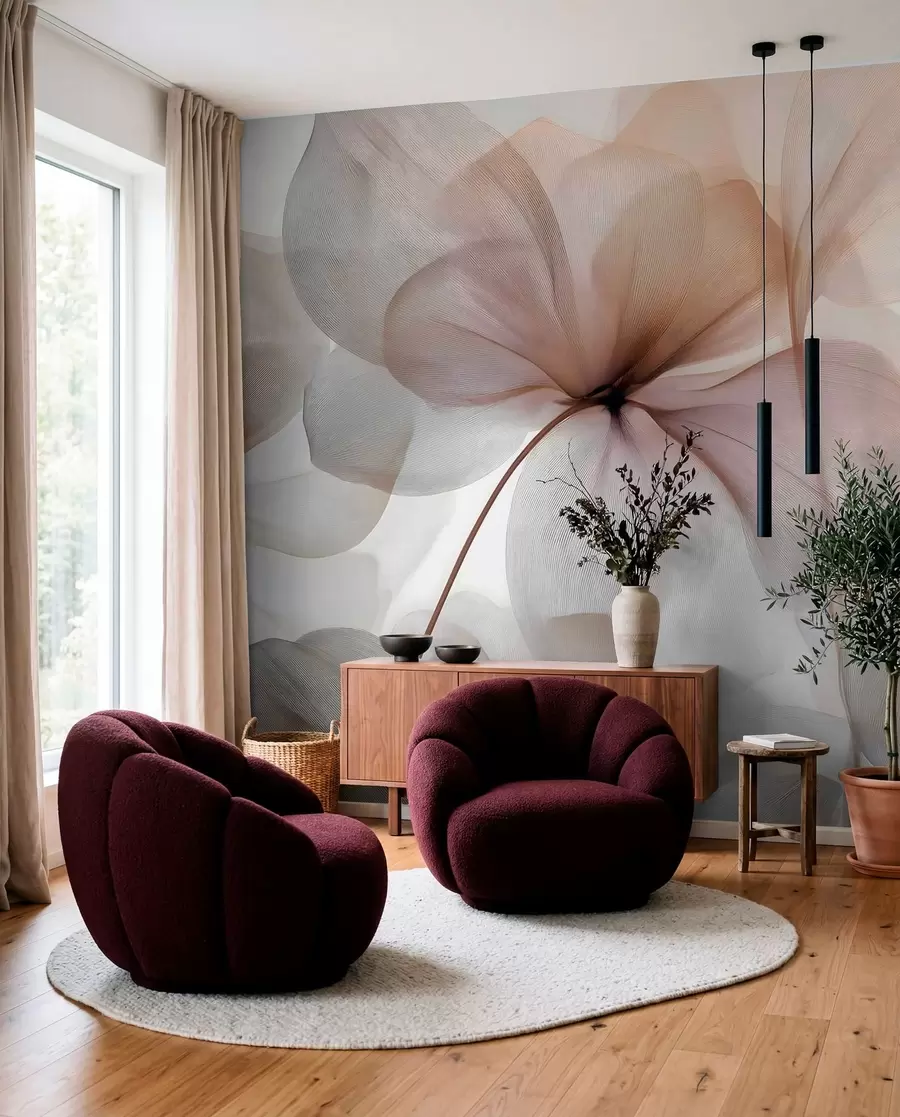Fotobehang halfdoorzichtige bloemen met nerven w05070