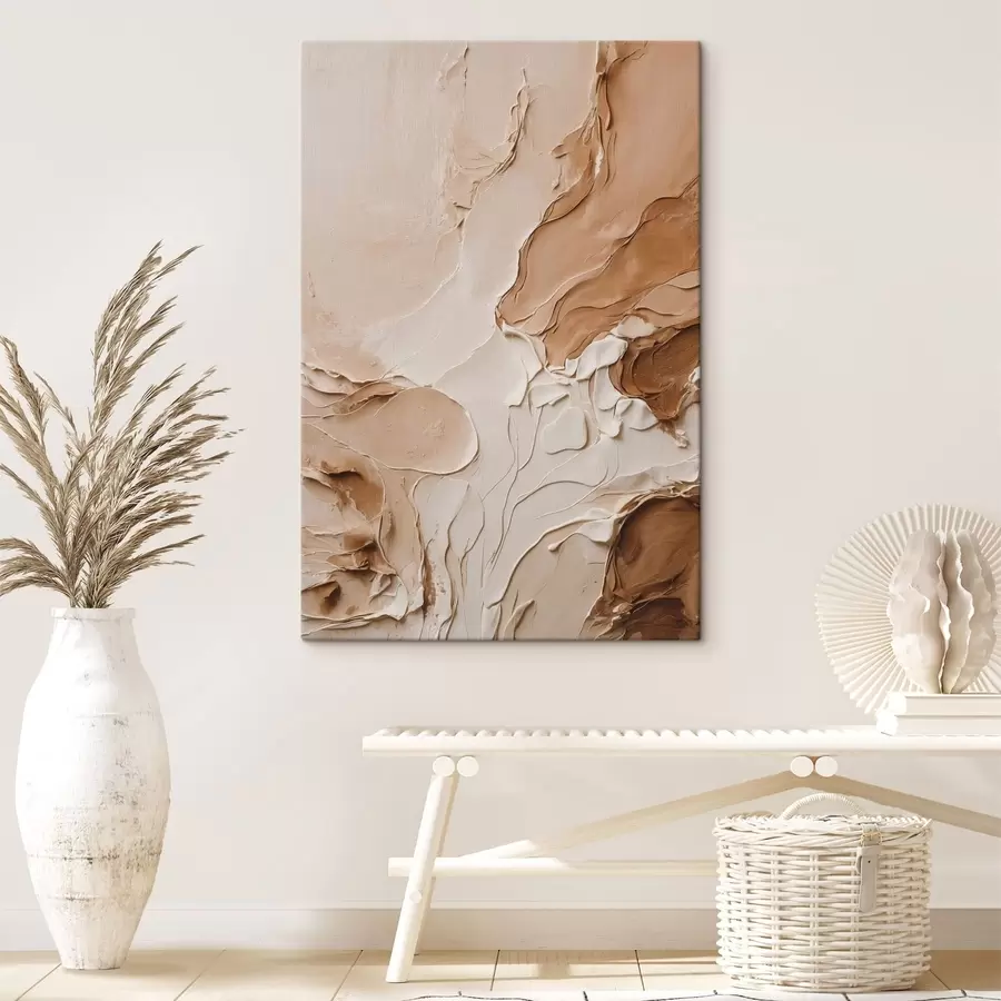  Schilderijen Beige gestructureerde streken met vloeiende lijnen s47274