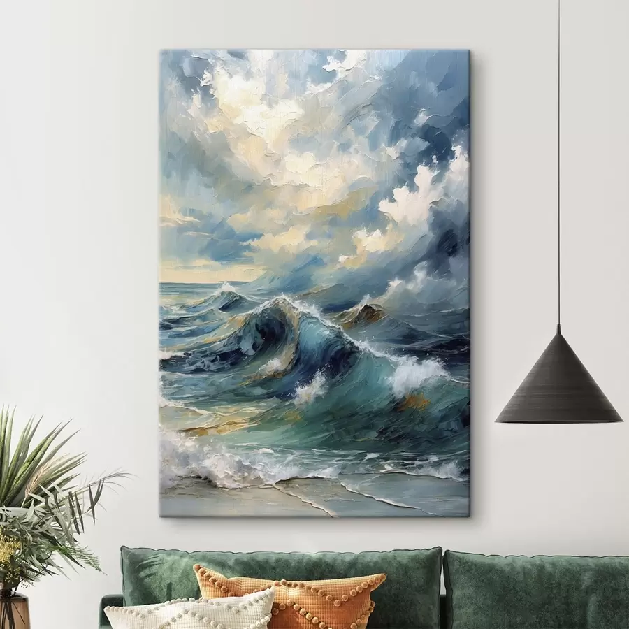  Peintures Vagues sous un ciel nuageux et lumineux s47275