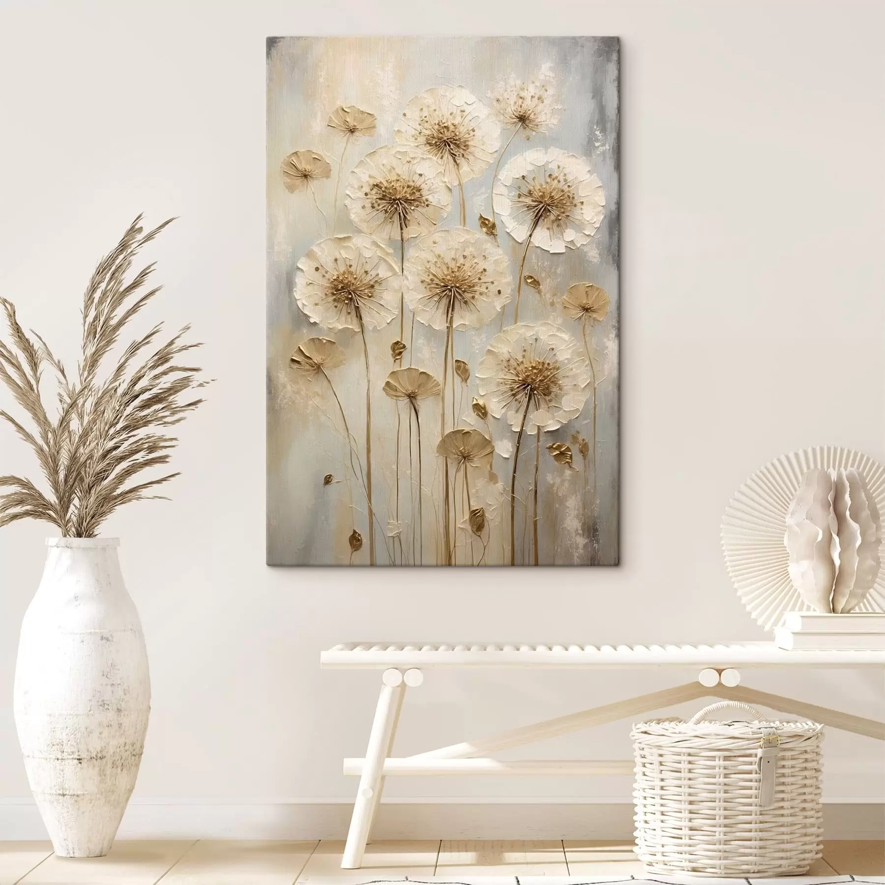  Schilderijen Hoge crèmekleurige bloemen op een lichte achtergrond s47282