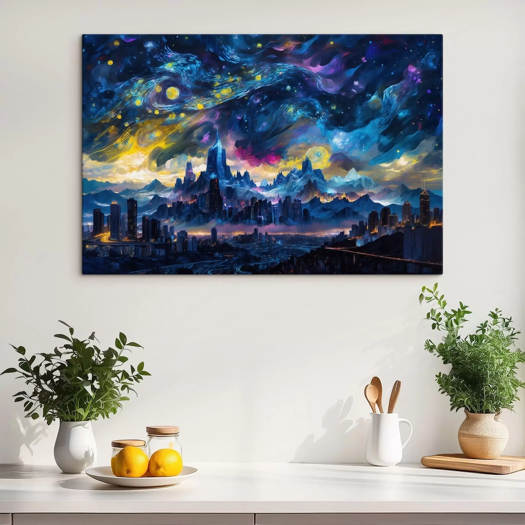  Peintures Une ville fantastique sous un ciel nocturne lumineux s47288