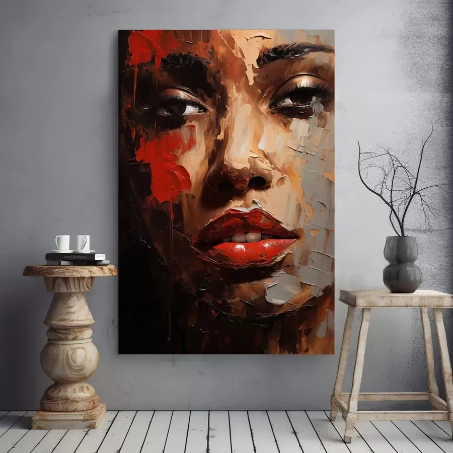  Peintures Portrait féminin éclatant avec des accents rouges s47293