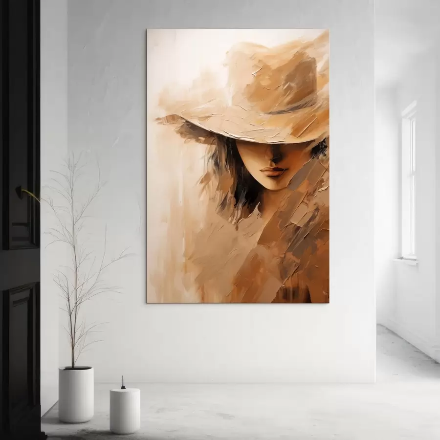  Peintures Femme au chapeau, peinte à l'aide de traits chauds et texturés s47315