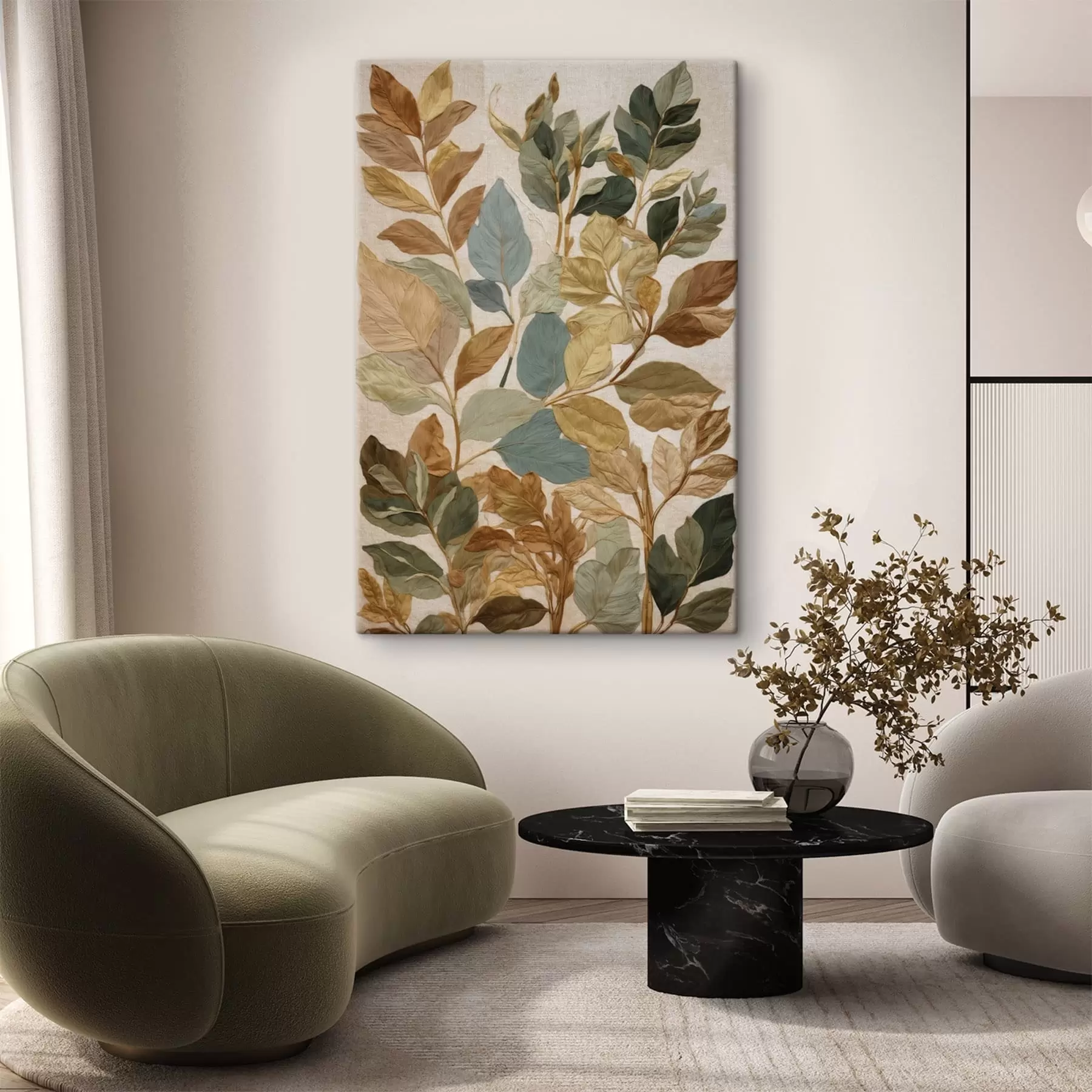  Peintures Feuilles décoratives dans une palette naturelle chaleureuse s47759