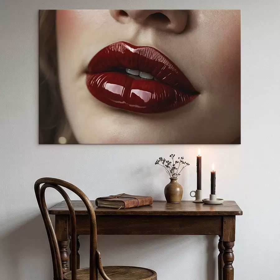  Peintures Gros plan sur des lèvres rouges brillantes s47772