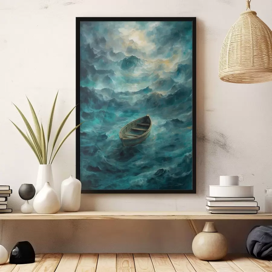 Papier peint photo Bateau sur les vagues d'une mer agitée f47272