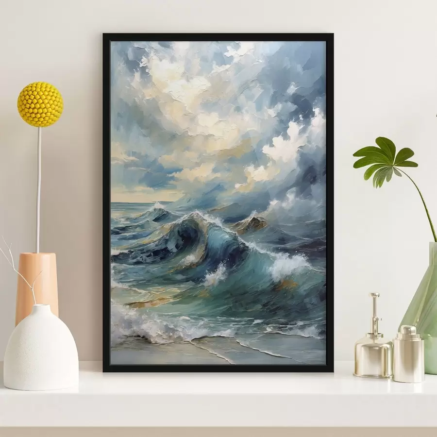 Papier peint photo Vagues sous un ciel nuageux et lumineux f47275