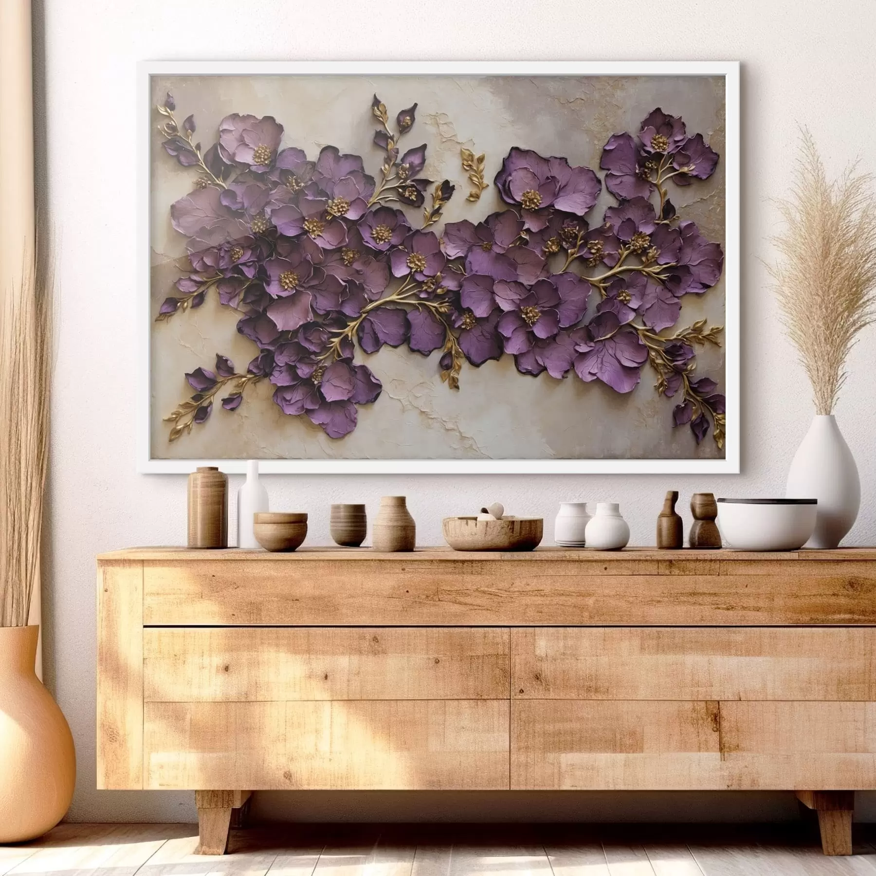 Fotobehang Arrangement van paarse bloemen met accenten f47277