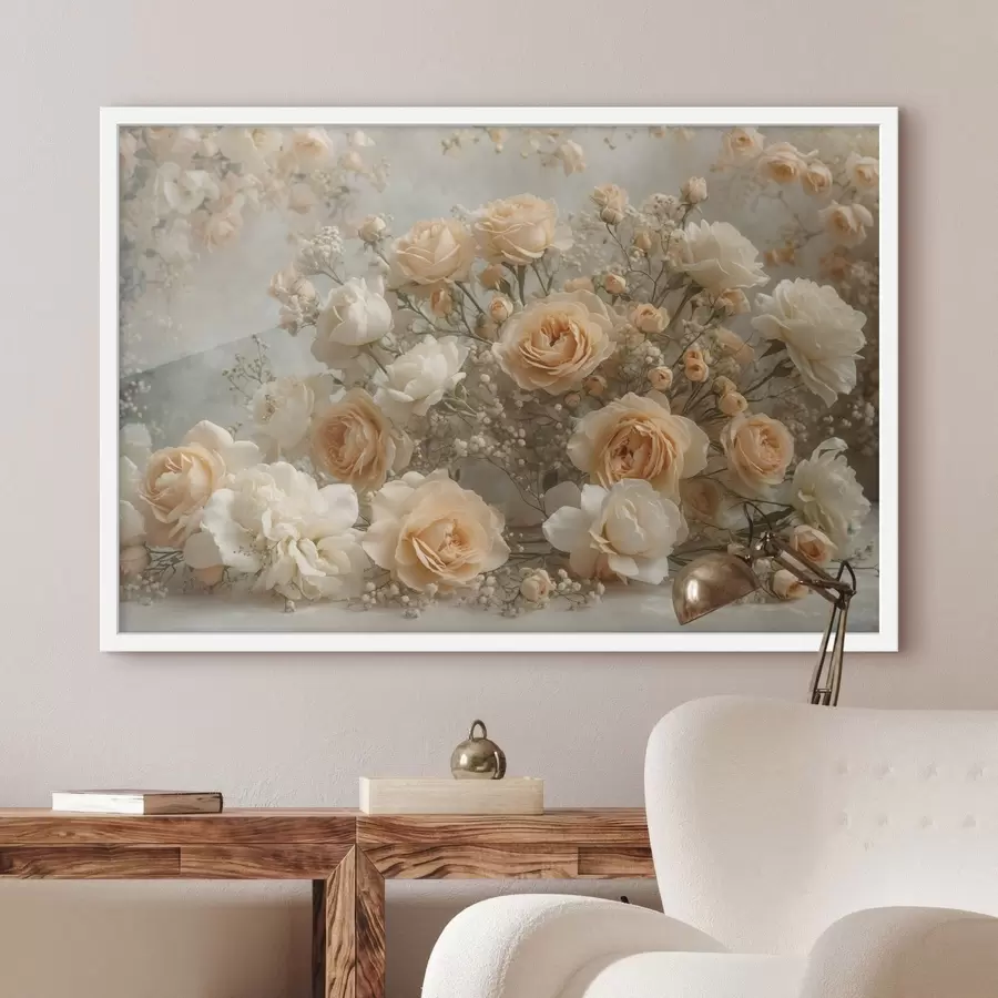 Papier peint photo Délicates roses crème dans un grand arrangement f47279