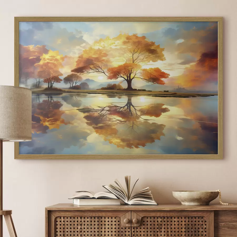 Papier peint photo Des arbres aux couleurs vives se reflètent dans l'eau f47287