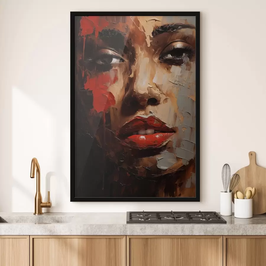 Papier peint photo Portrait féminin éclatant avec des accents rouges f47293