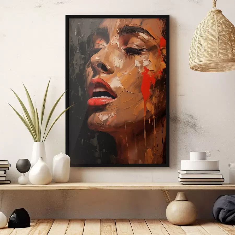 Papier peint photo Portrait féminin aux traits chaleureux et aux tons rouges f47294