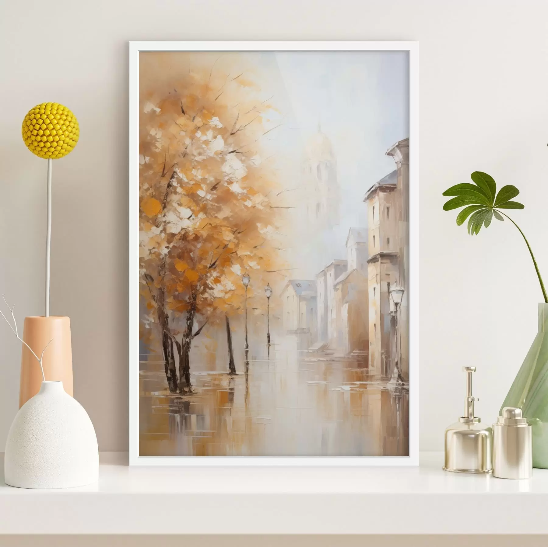 Fotobehang Straat met bomen en een koepel in de mist f47304