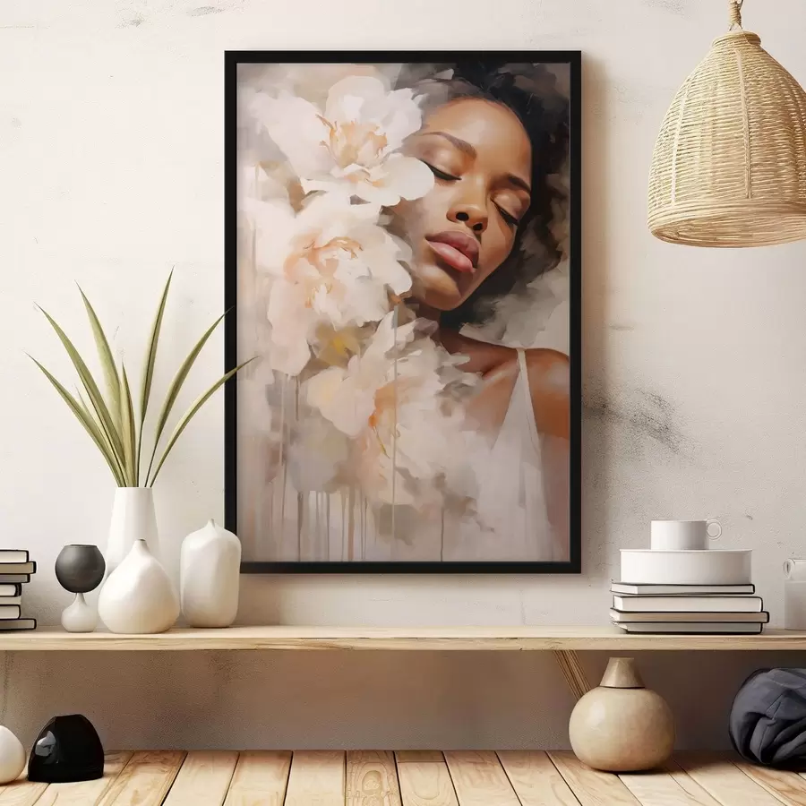 Papier peint photo Portrait de femme à côté de grandes fleurs f47307