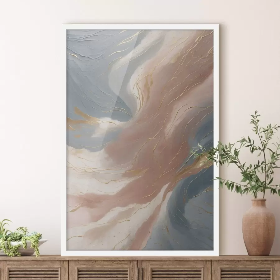 Papier peint photo Vagues abstraites dans des tons doux de bleu et de rose f47753