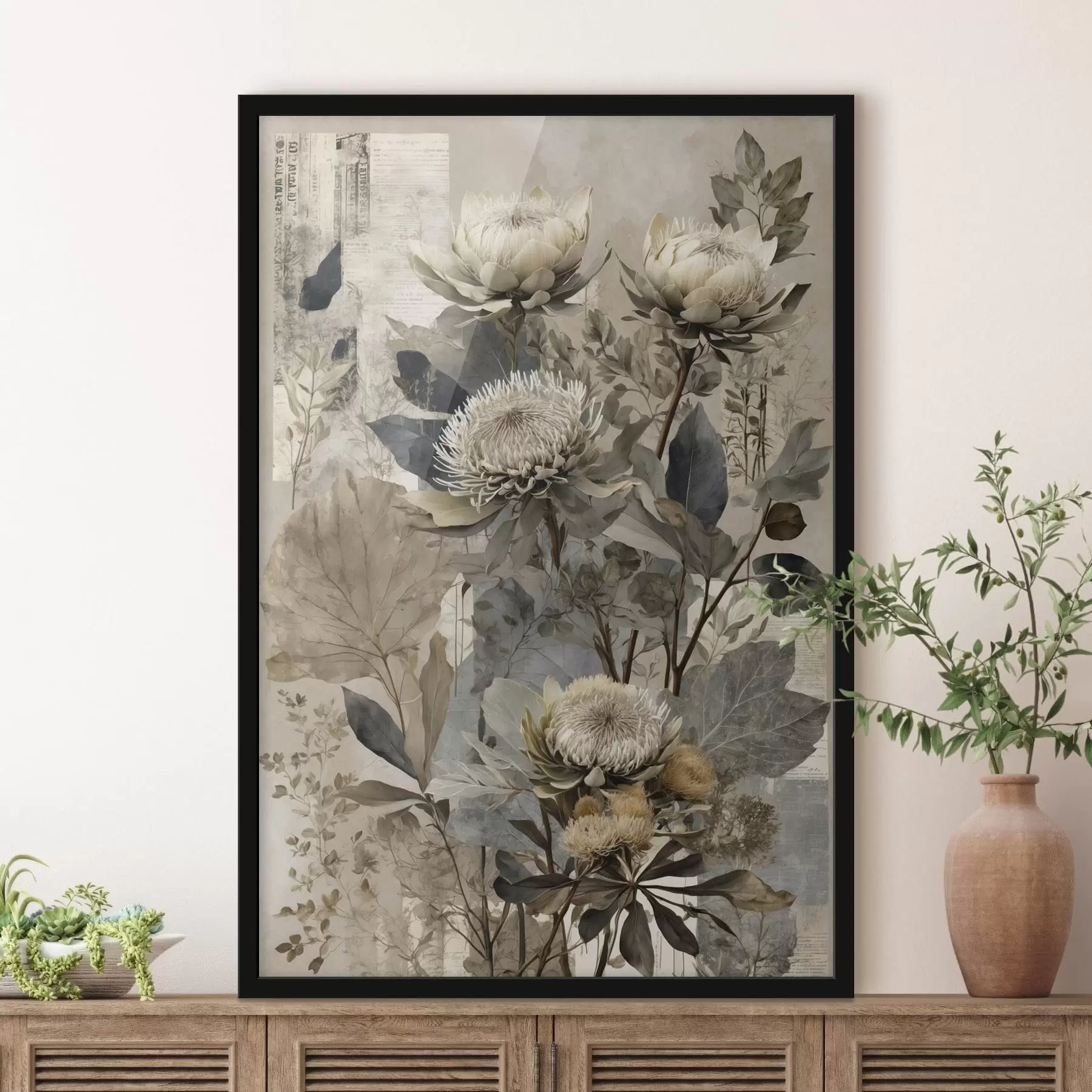 Papier peint photo Composition botanique dans une palette de couleurs douces f47755