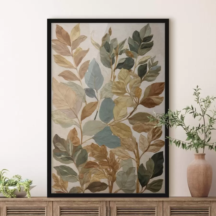 Papier peint photo Feuilles décoratives dans une palette naturelle chaleureuse f47759