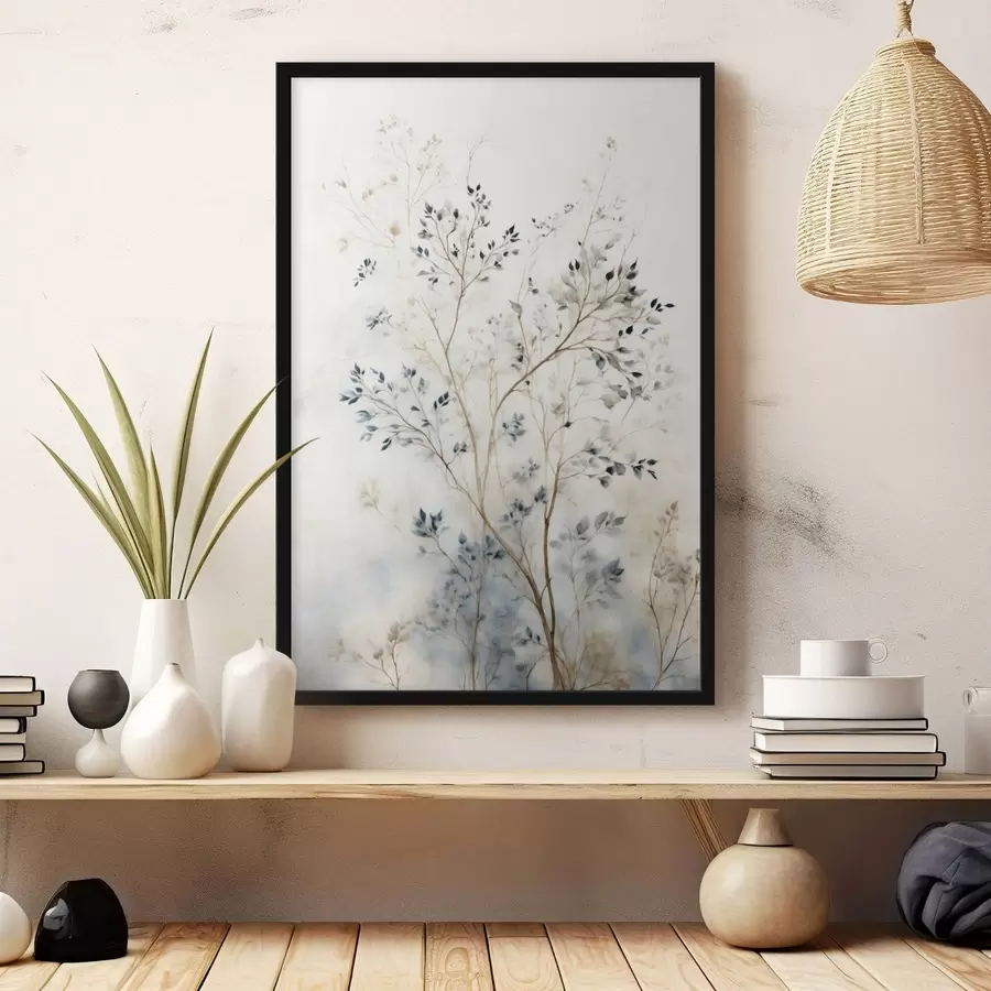 Papier peint photo Branches délicates avec de petites feuilles sur fond clair f47763