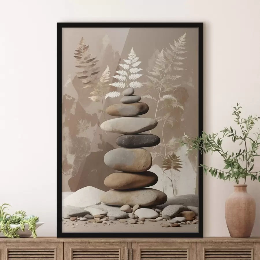 Papier peint photo Pile de pierres lisses avec un arrière-plan botanique f47764