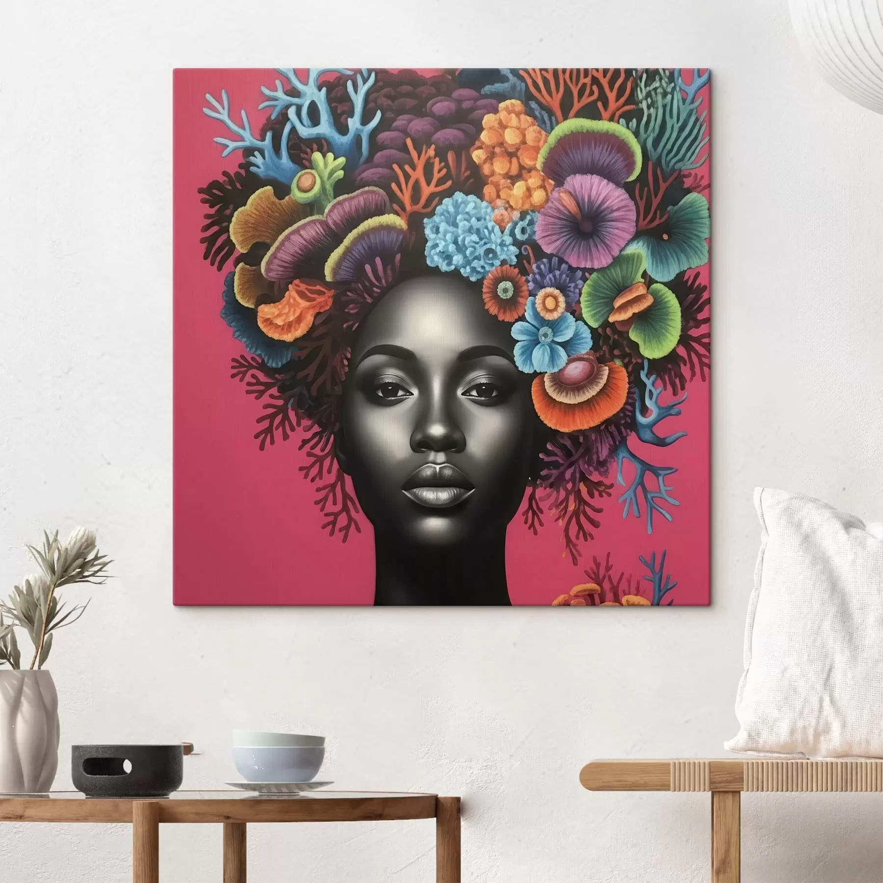  Schilderijen Psychedelisch portret van een vrouw met paddenstoelen s47786