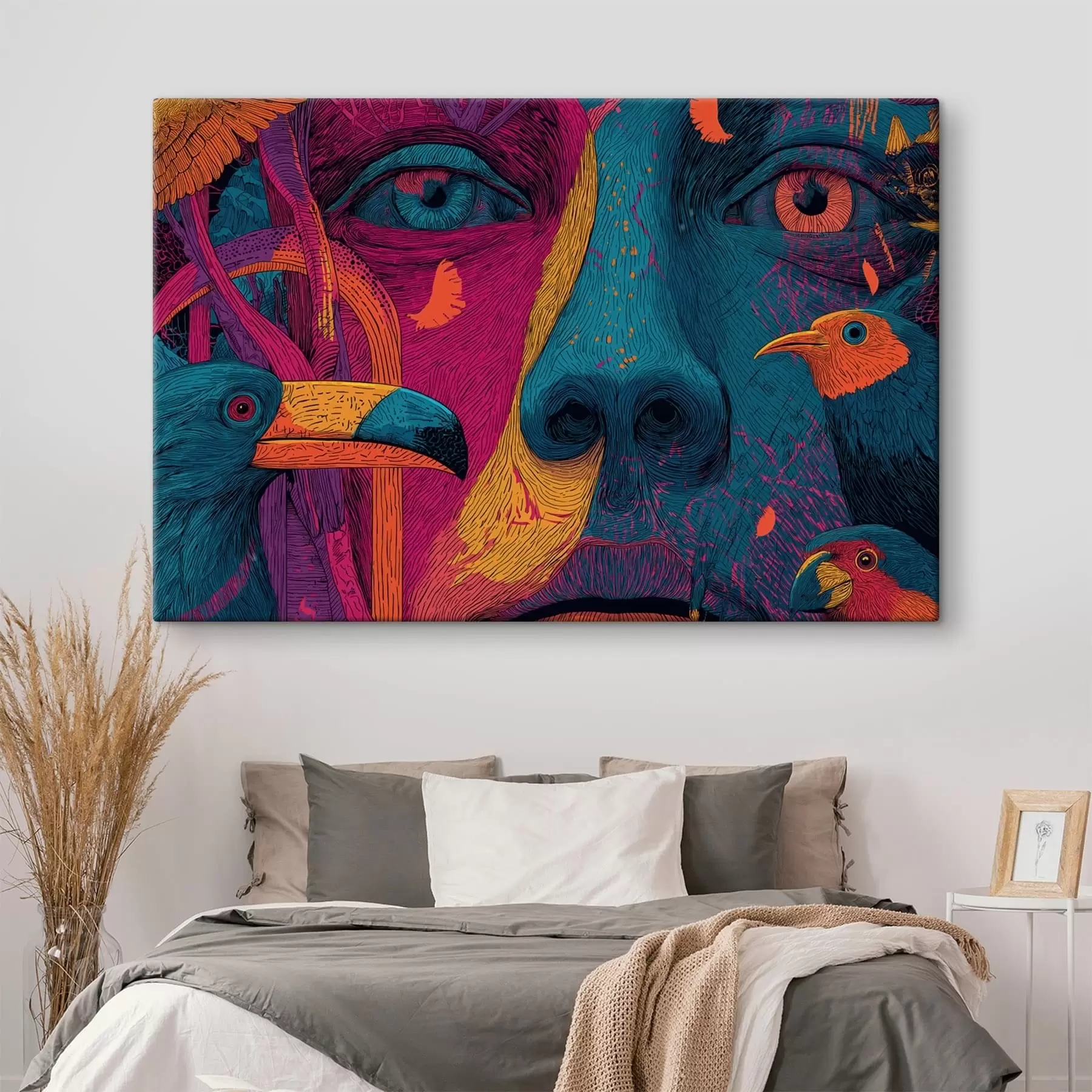  Peintures Portrait psychédélique avec des oiseaux s47789