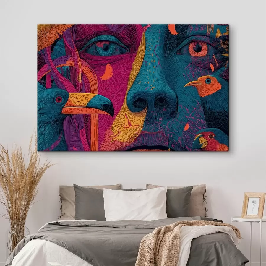  Peintures Portrait psychédélique avec des oiseaux s47789