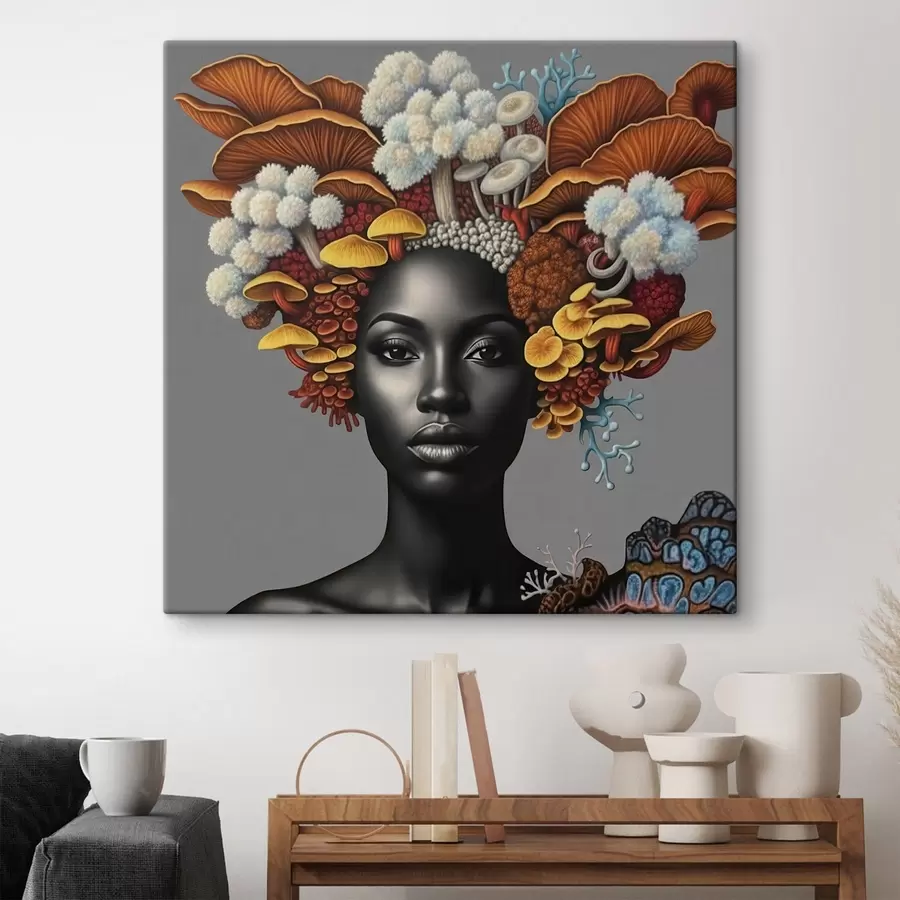  Peintures Portrait d'une femme avec des champignons s47788