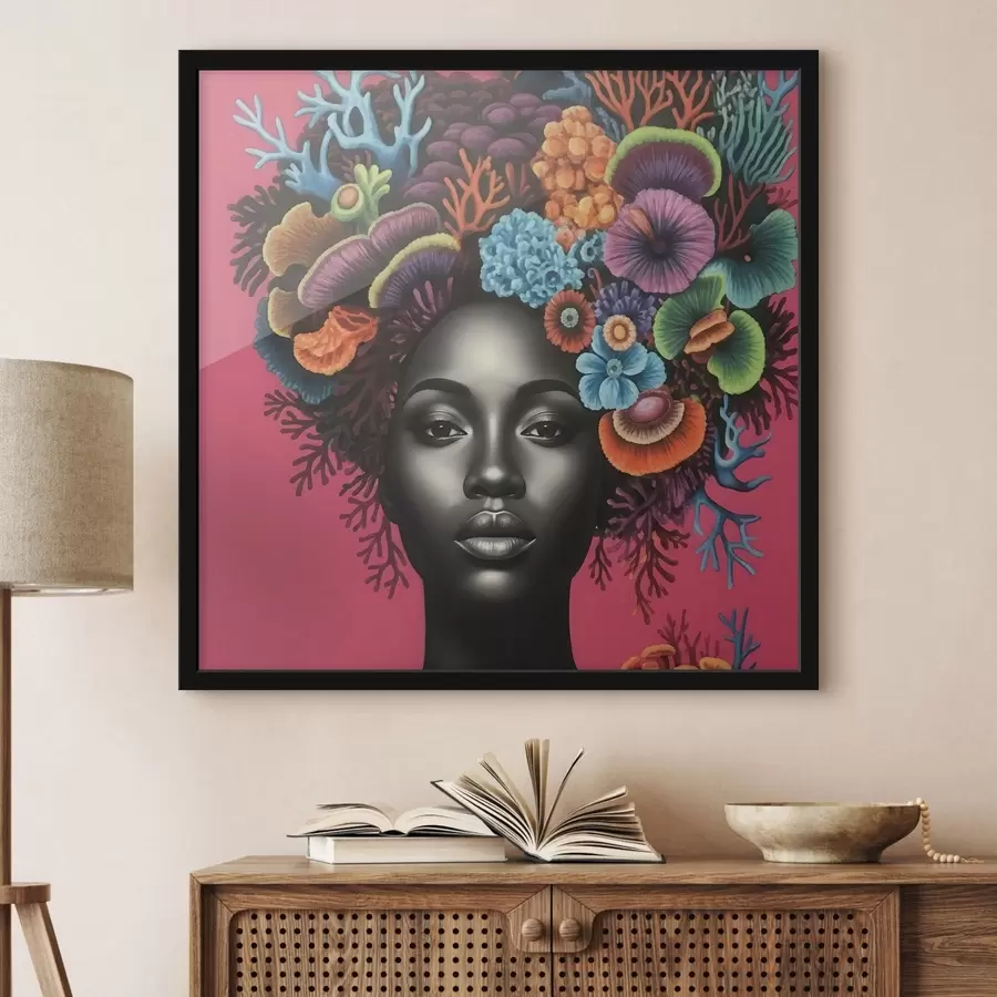 Papier peint photo Portrait psychédélique d'une femme avec des champignons f47786