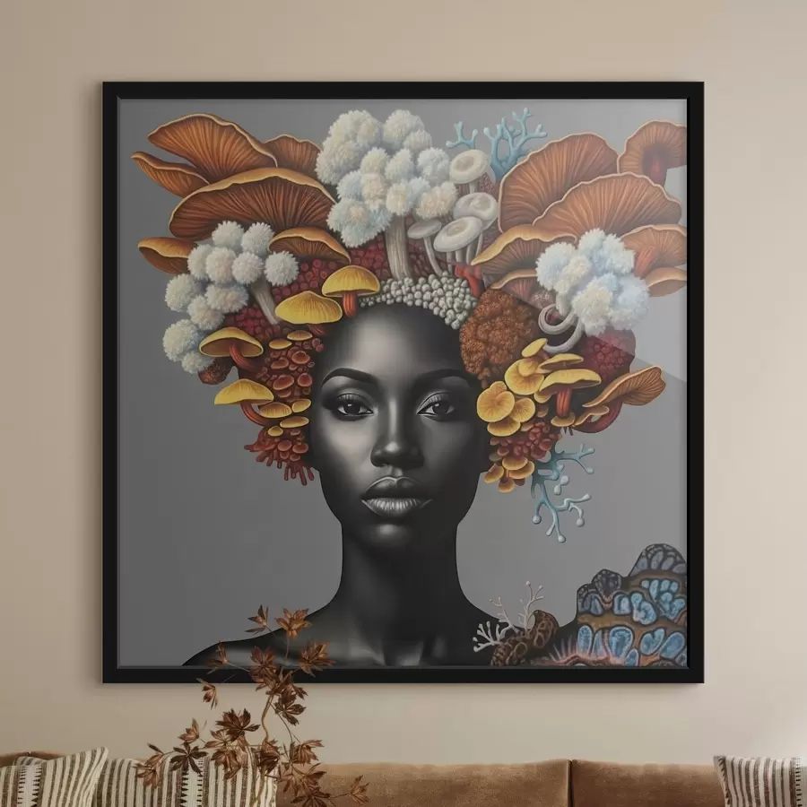 Papier peint photo Portrait d'une femme avec des champignons f47788