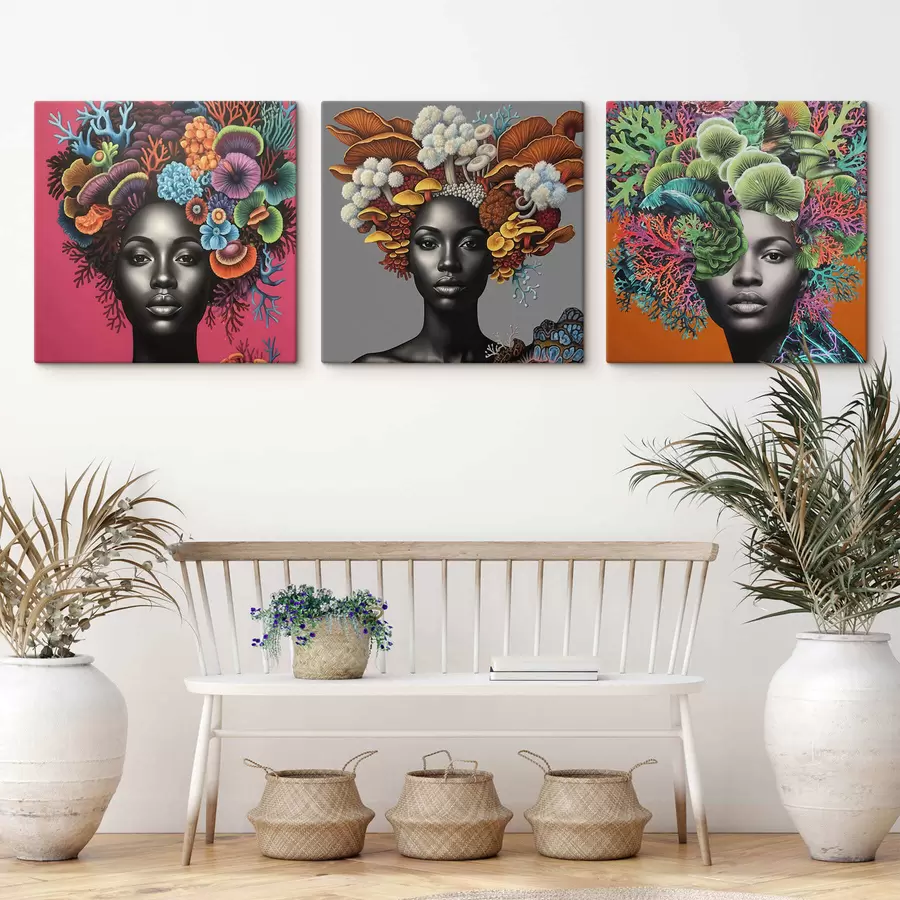 Fotobehang Psychedelisch portret van een vrouw met paddenstoelen m01308