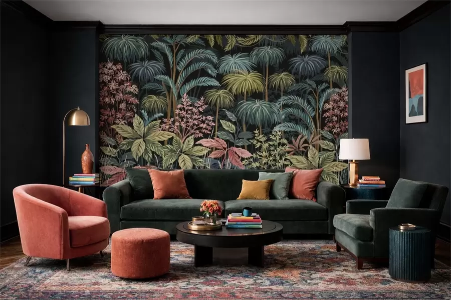 Fotobehang Dicht tropisch gebladerte met grote bladeren w05116