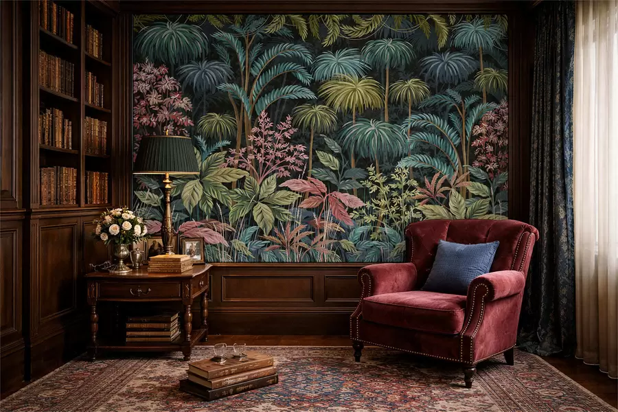 Fotobehang Dicht tropisch gebladerte met grote bladeren w05116