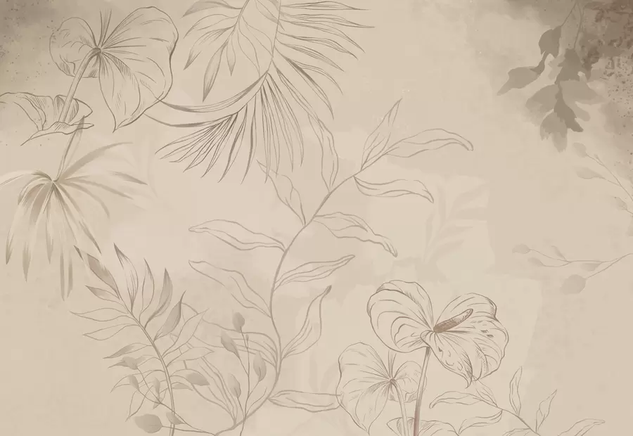 Papier peint photo Plantes linéaires sur fond beige texturé w05128