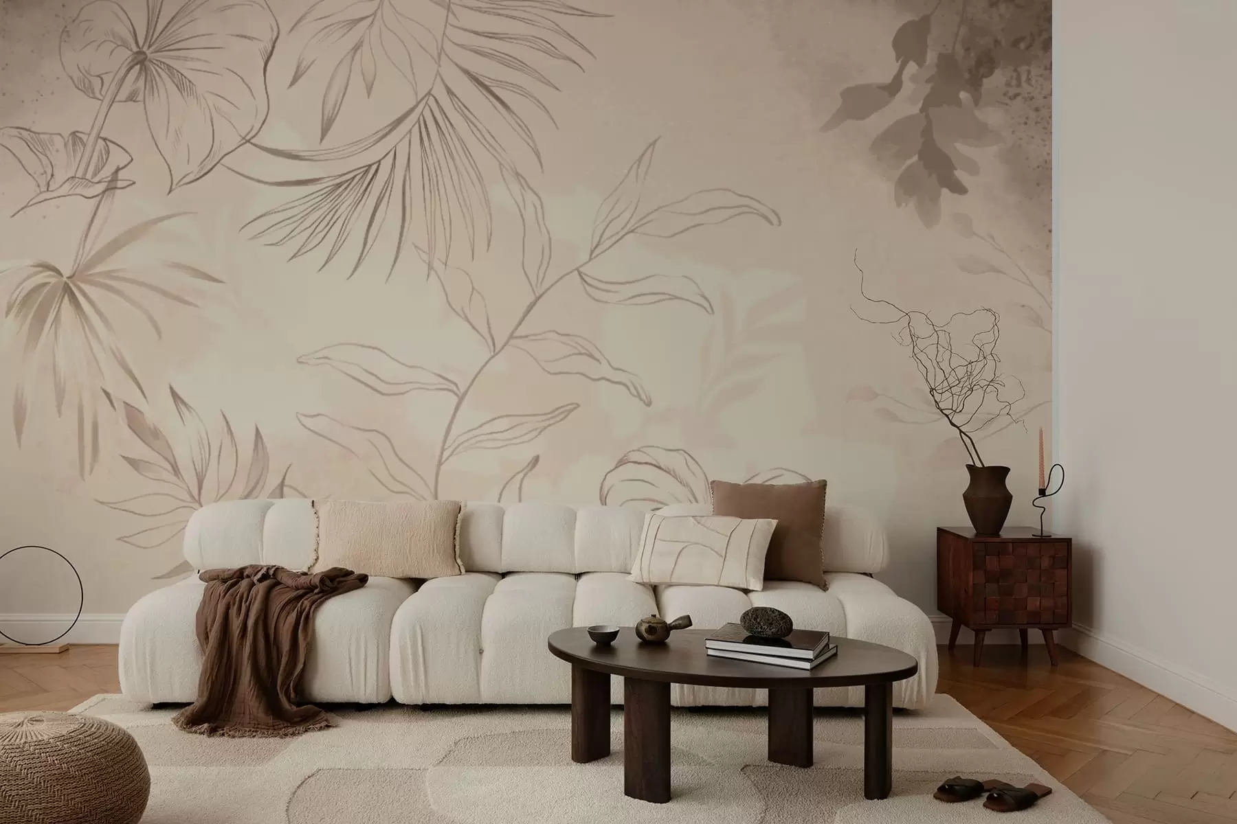 Papier peint photo Plantes linéaires sur fond beige texturé w05128