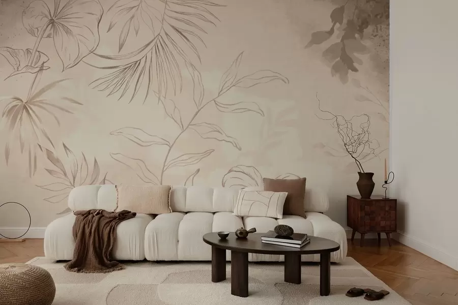 Papier peint photo Plantes linéaires sur fond beige texturé w05128