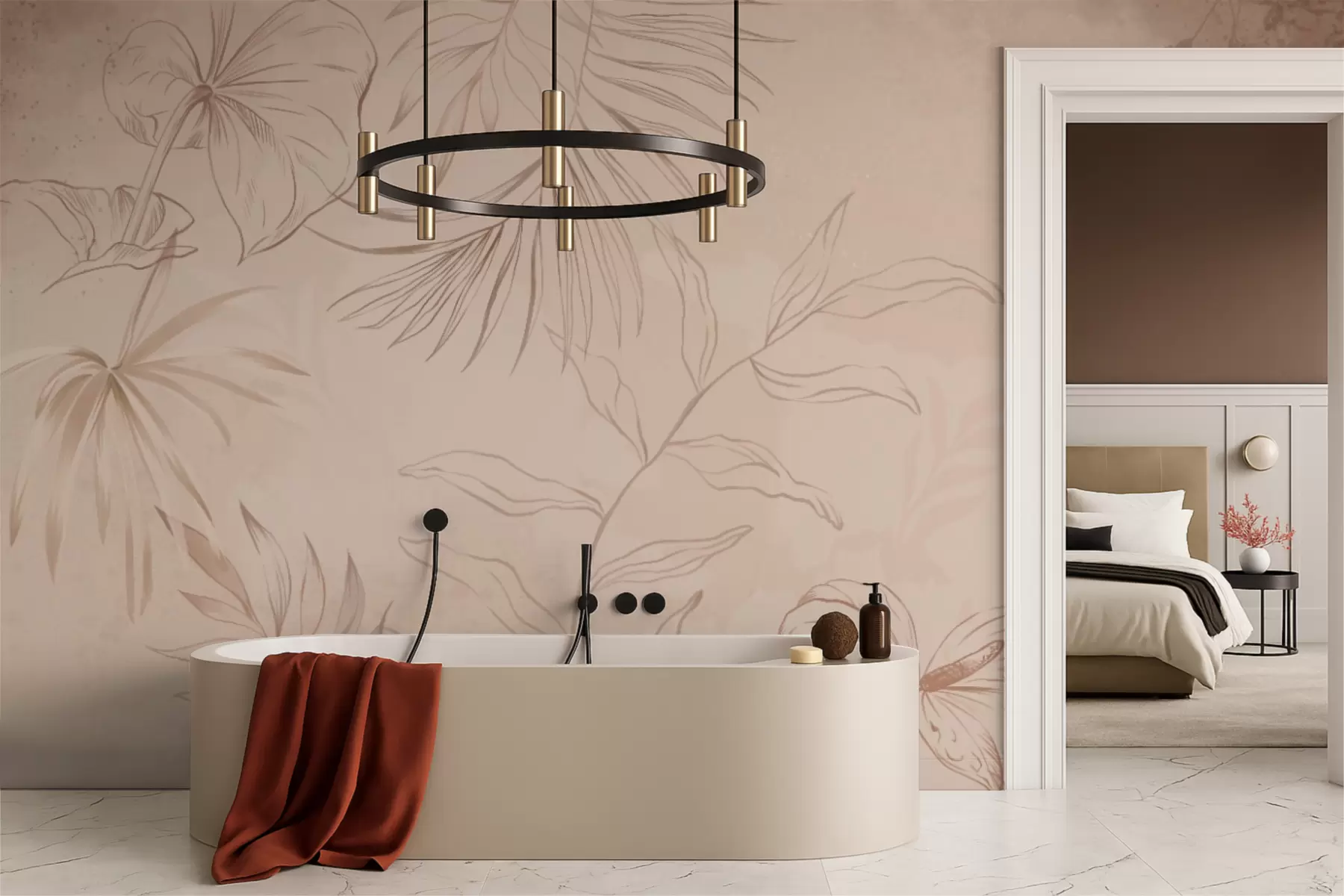 Fotobehang Lineaire planten op een gestructureerde beige achtergrond w05128