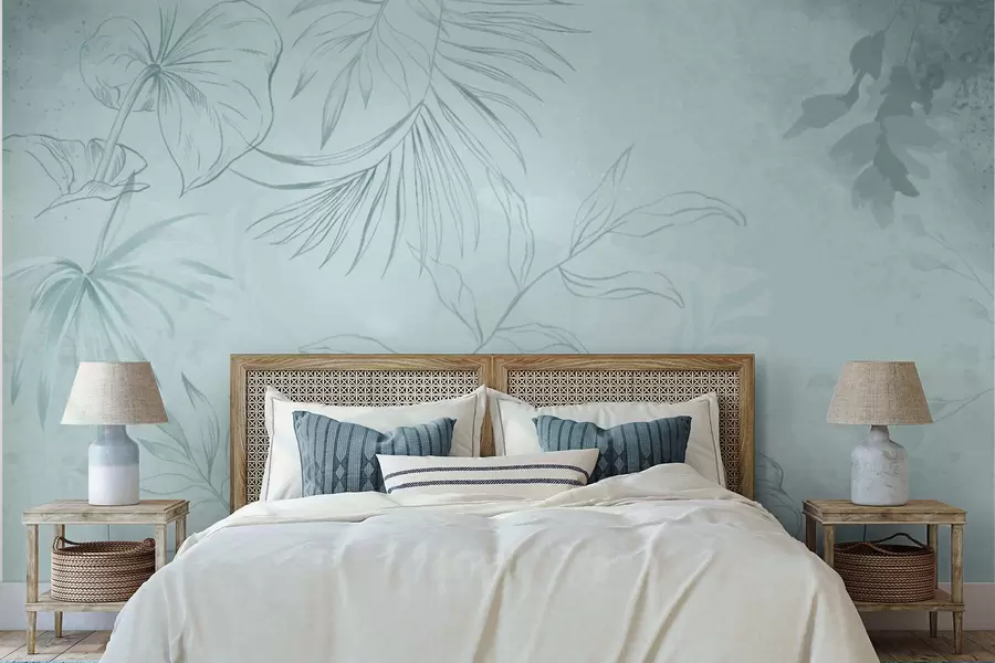 Fotobehang Lineaire planten op zachte groenachtige achtergrond w05128v1