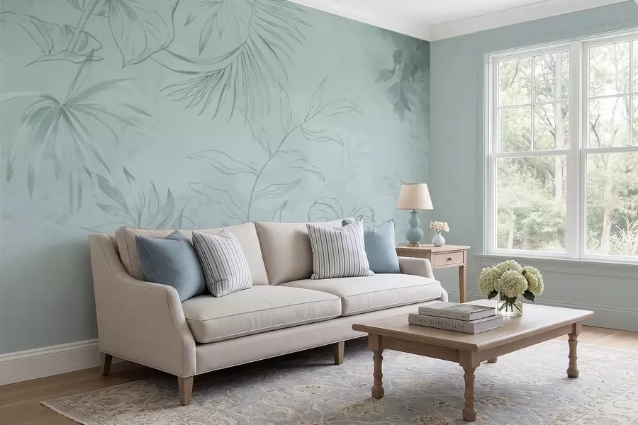 Papier peint photo Plantes linéaires sur fond vert tendre w05128v1