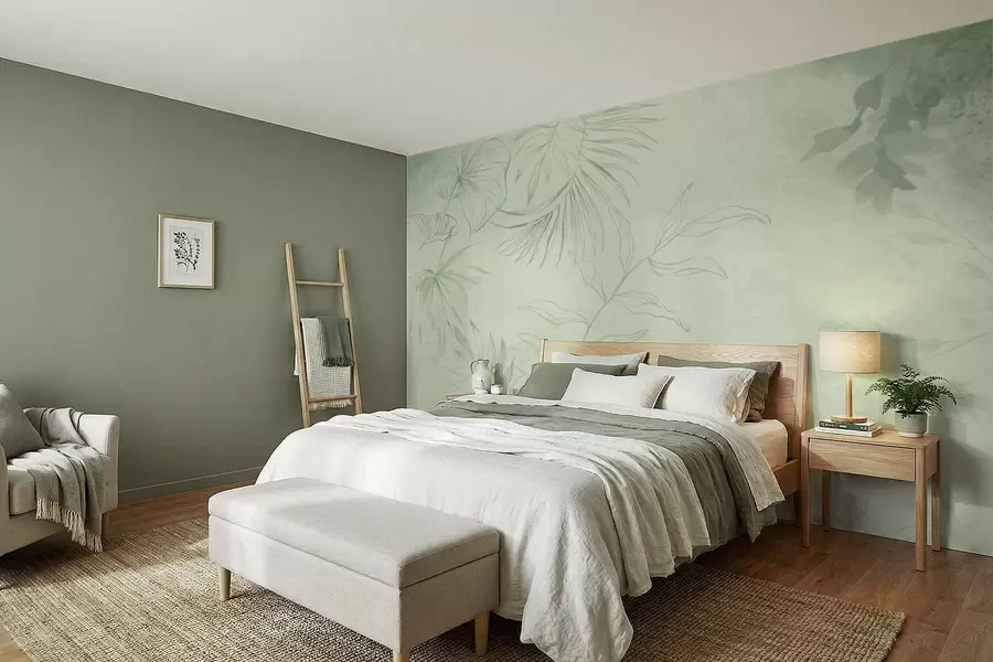 Fotobehang Lineaire planten op koele blauwe achtergrond w05128v2