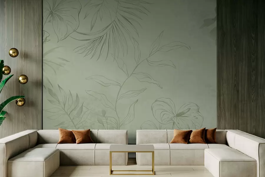 Papier peint photo Plantes linéaires sur fond bleu froid w05128v2