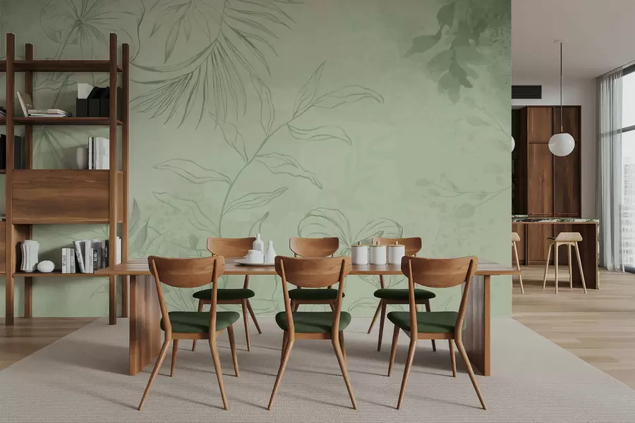 Fotobehang Lineaire planten op koele blauwe achtergrond w05128v2