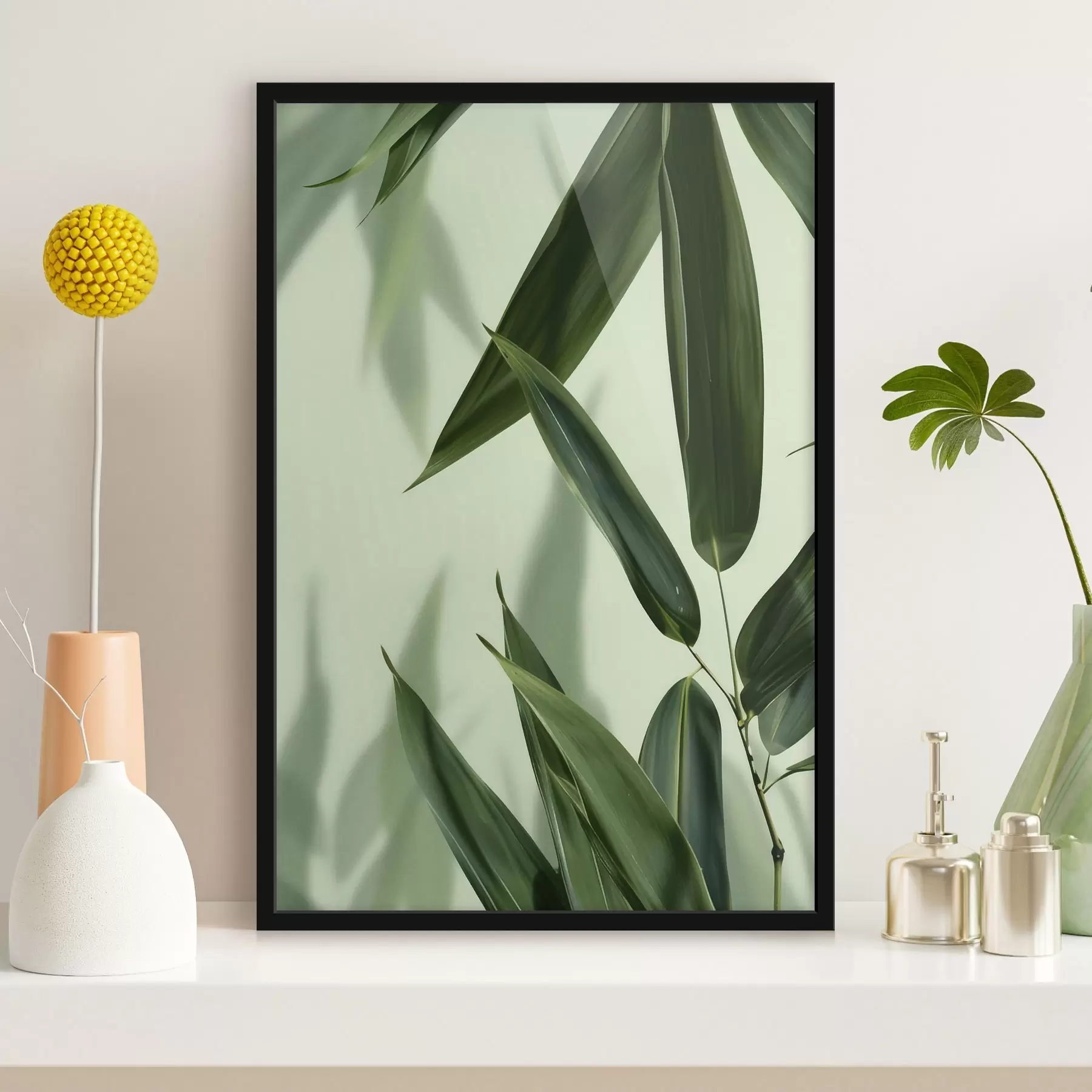 Fotobehang Bamboe bladeren op een lichte achtergrond f47815