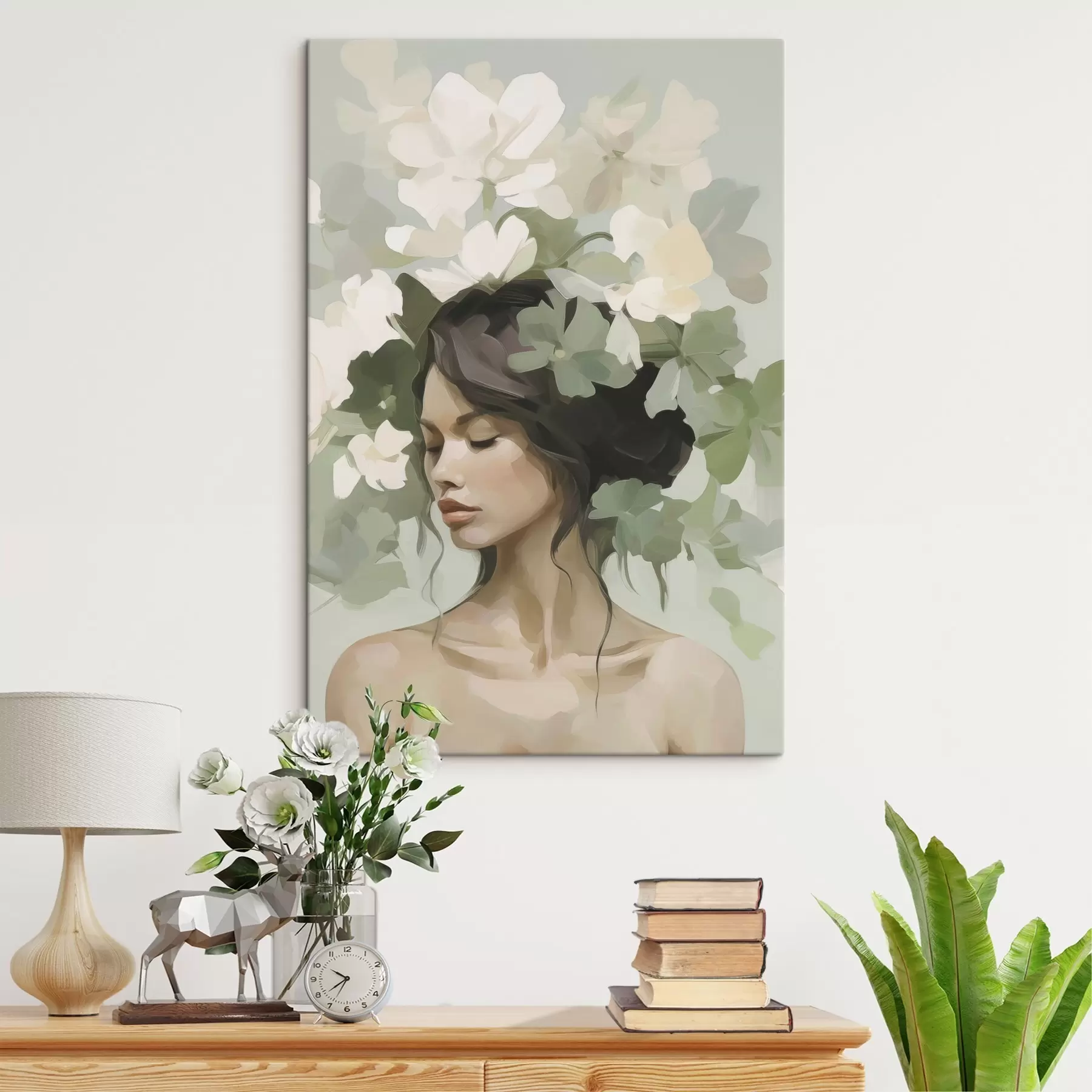  Peintures Portrait d'une jeune fille avec une couronne de fleurs s47807