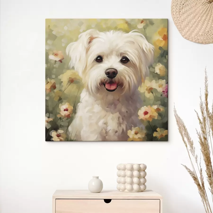  Peintures Petit chien dans les fleurs s47811